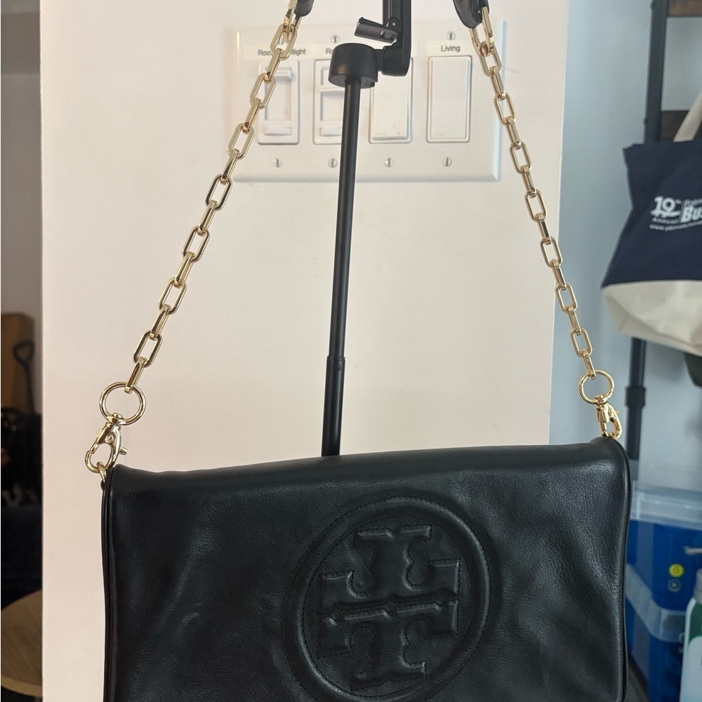 Black Leather Chain Shoulder Bag